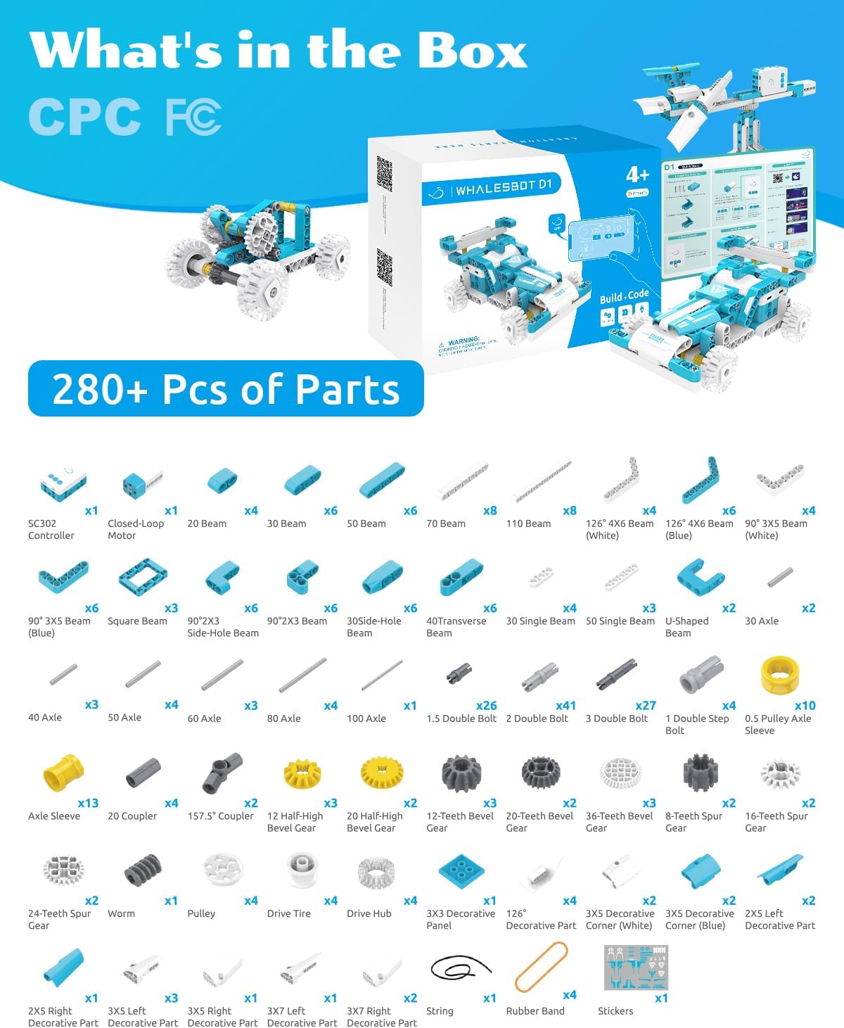 WhalesBot D1 21-in-1 STEM Coding Robot Kit for Kids (Ages 4+), 280+ Pieces Educational Building Set with APP-Controlled & Programming, 3D APP Guidance, Ideal Toy for Boys & Girls