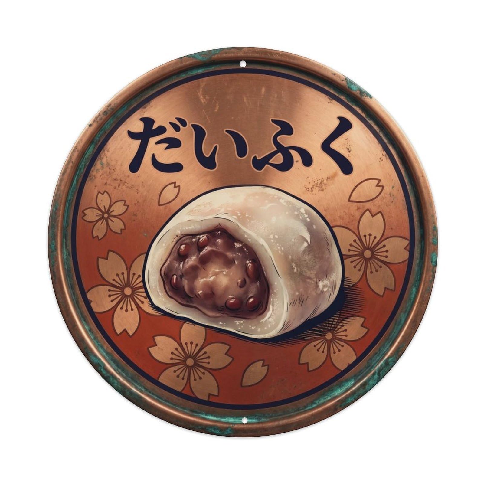 Cxhjca 8X8inch(20X20cm) Daifuku Japanese Tea Sweets Vintage Wagashi Dessert Metal Tin Sign