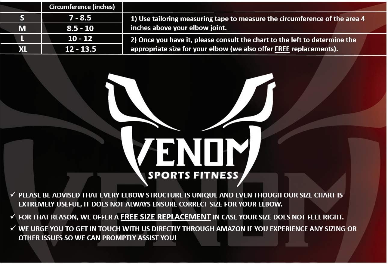 Venom Strapped Elbow Brace Compression Sleeve - Elastic Support, Tendonitis Pain, Tennis Elbow, Golfer's Elbow, Arthritis, Bursitis, Basketball, Baseball, Golf, Lifting, Sports, Men, Women : Health & Household