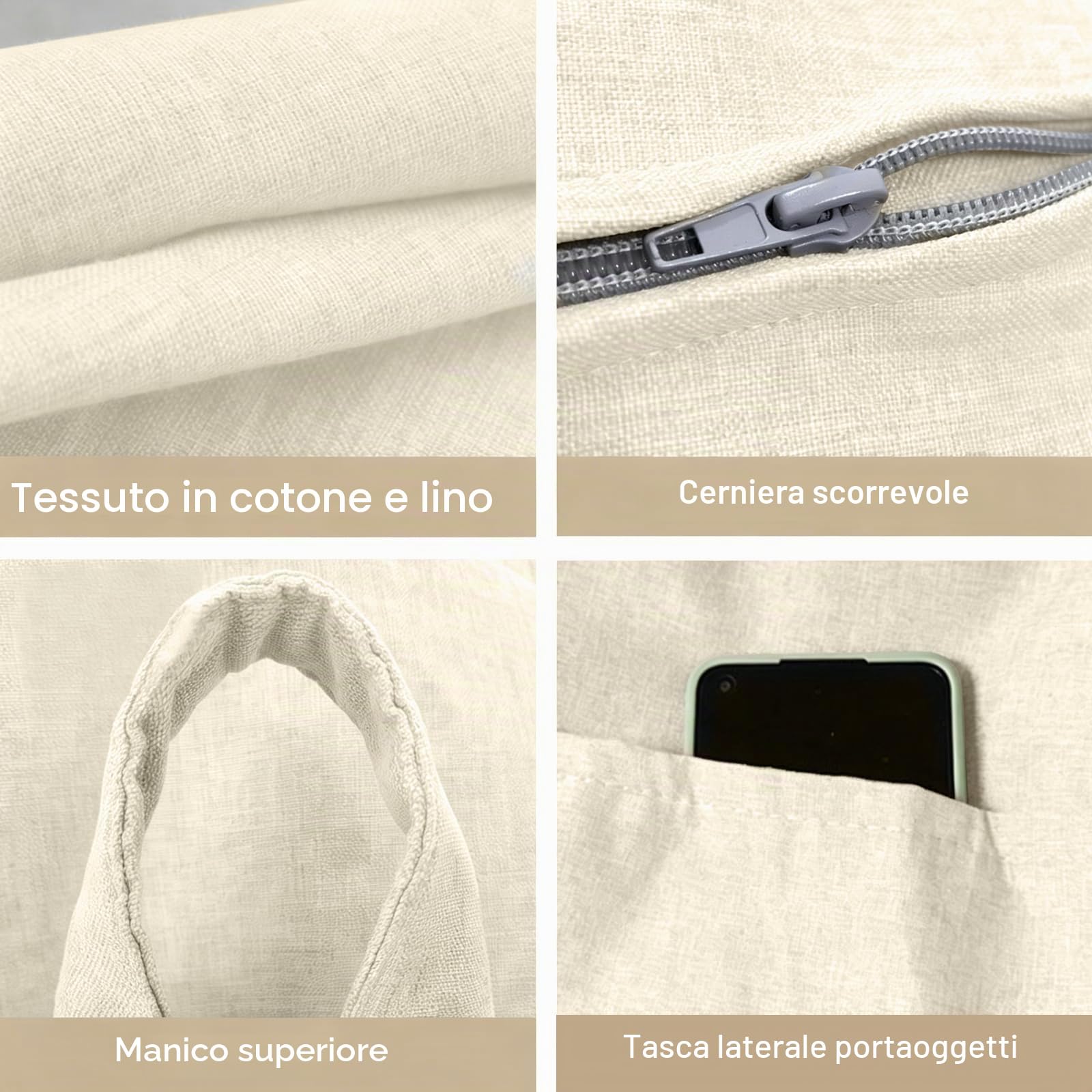 Pouf per bambini e adulti, solo rivestimento (senza imbottitura), sedia a sacco per camera da letto, ufficio, soggiorno, terrazza (beige)