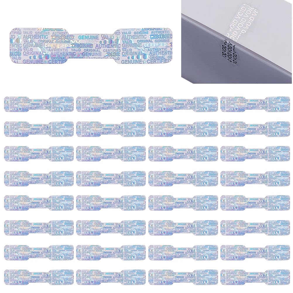 AHANDMAKER 380Pcs Silver Hologram Tamper Evident Stickers, 1.8x0.4 Inch
