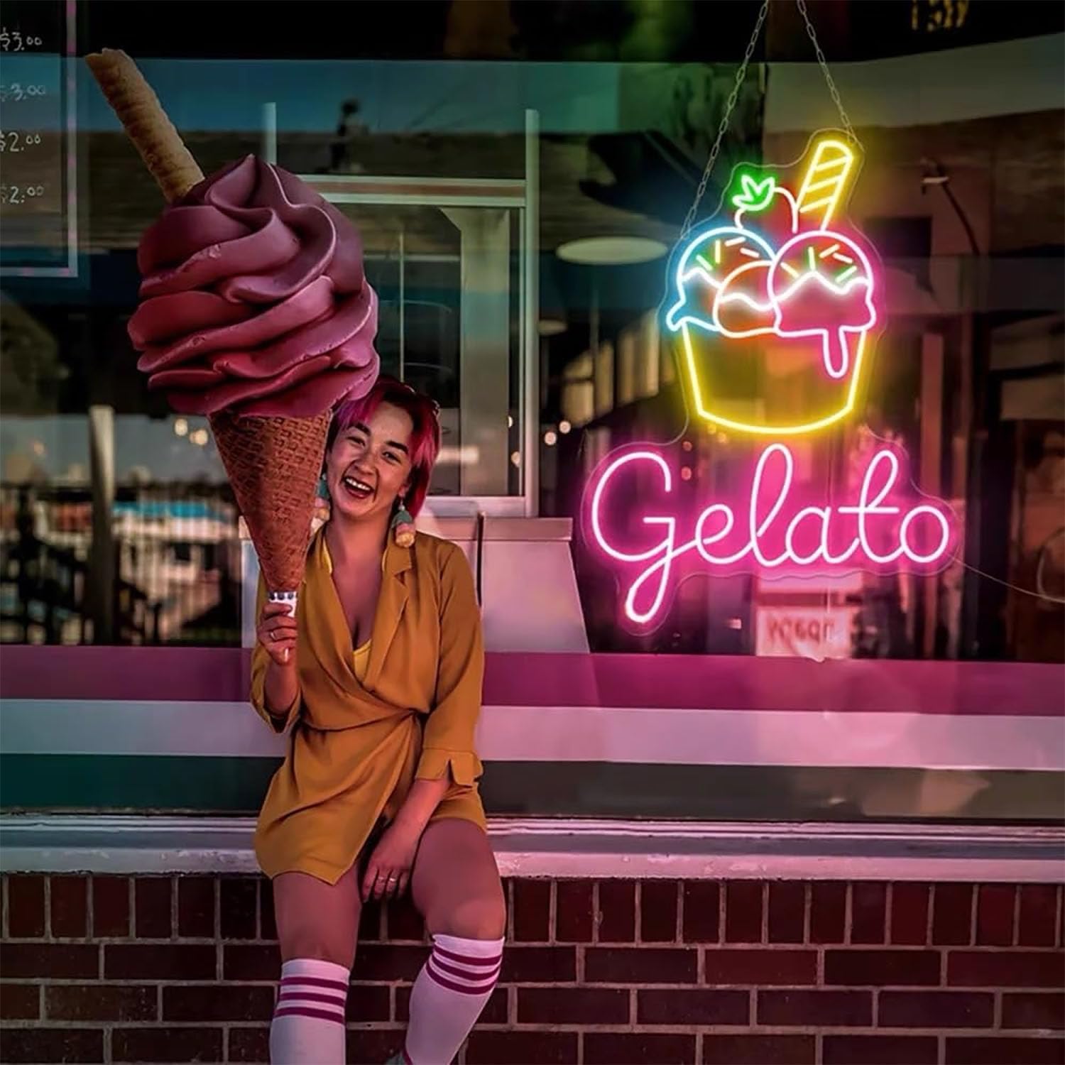 Gelato Neon Sign Ice Cream Shop LED Sign Gelato Open LED Light