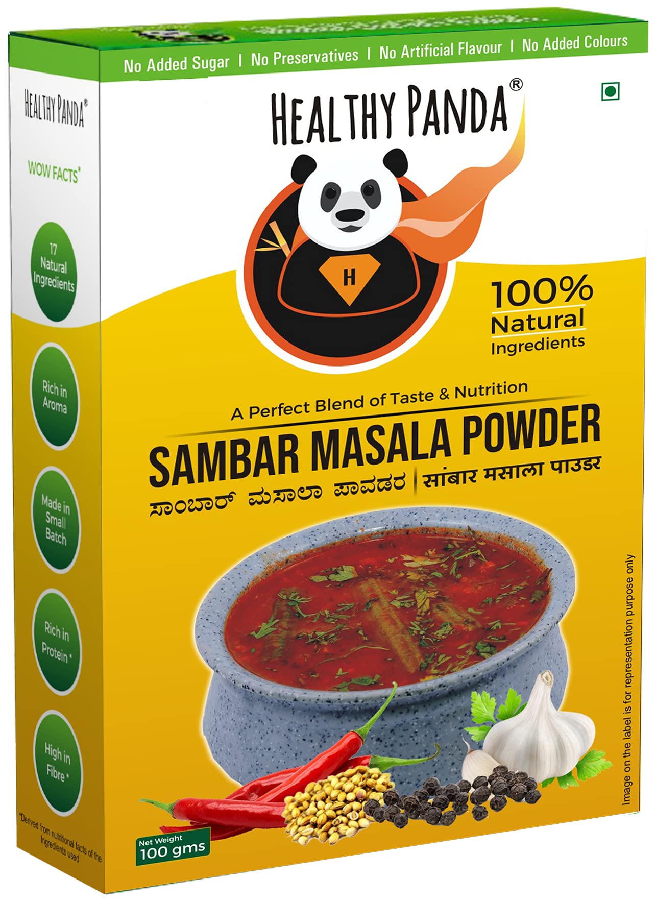 HEALTHY PANDA Sambar Masala / Sambar Powder / Authentic South Indian Special Sambhar Masala / 100% Natural (100 g) (100 g x 2)
