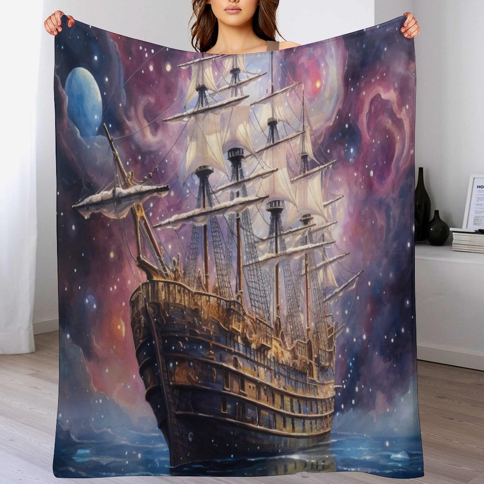 Couverture chaude en flannel motif bateau pirate pour lit enfant 140x180cm