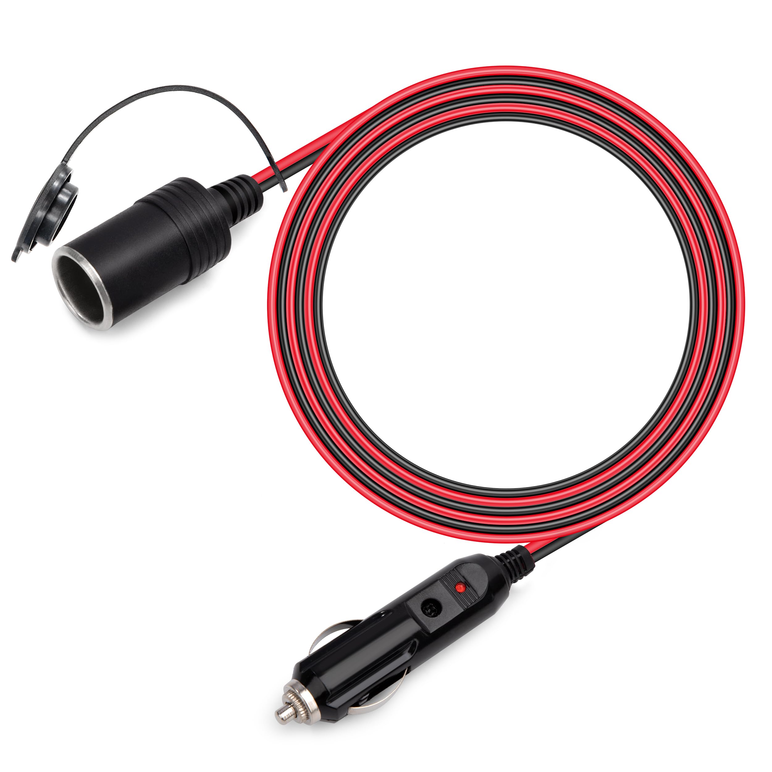 kabel przedłużający do samochodu 2 metry, gniazdo zapalniczki, wtyczka, przedłużacz 16AWG, wodoodporny, z bezpiecznikiem 15A, do 12V/24V, adapter do gniazdka samochodowego, do samochodu