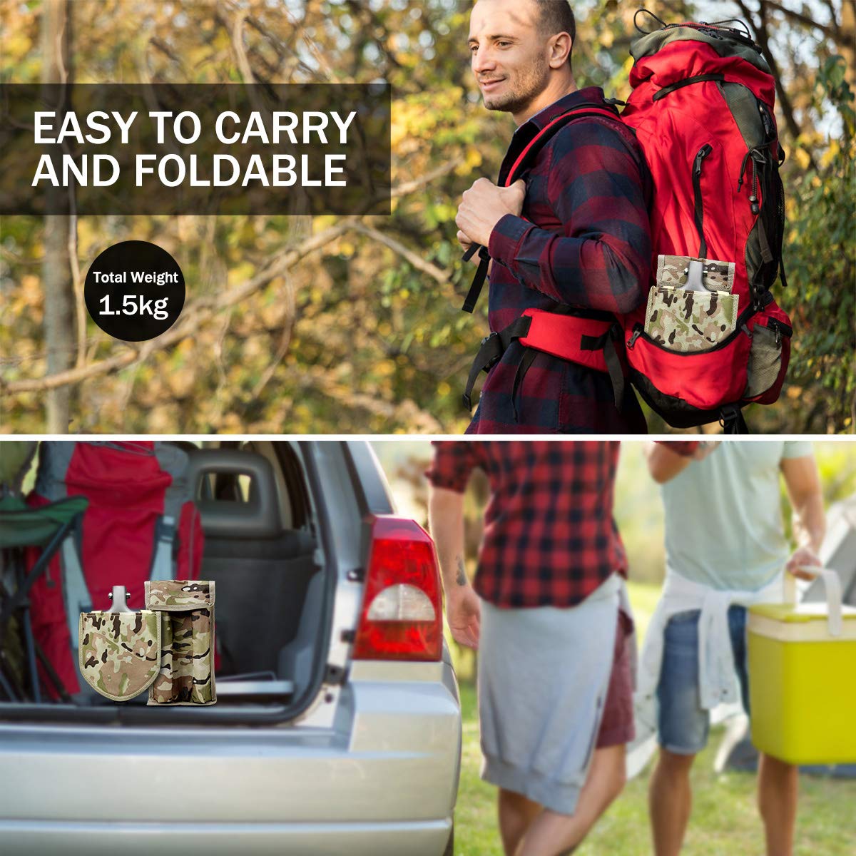 MOSFiATA Pelle de Camping, Pelle Multifonction de 75 cm, Pelle Pliante, adaptée au Camping, à la Survie, à la randonnée et au Jardinage