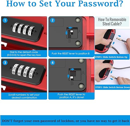 Miniatura 5 de AMIR Caja de seguridad portátil, caja de seguridad combinada con código, mini caja de seguridad antirrobo impermeable con cadena extraíble, caja de