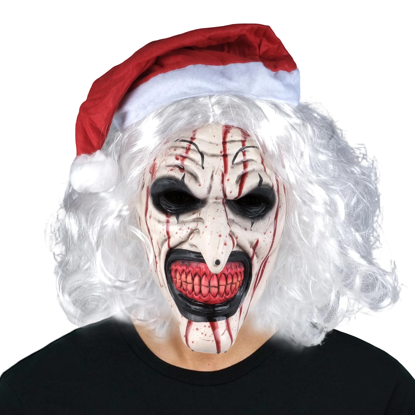 Aofonchy Halloween Mask Terrifier Art the Clown Mask, Latex Scary Clown Masks with Hair & Santa Hat Realistic Full Head Horror Evil Masks for Halloween Masquerade Carnival Costume Props