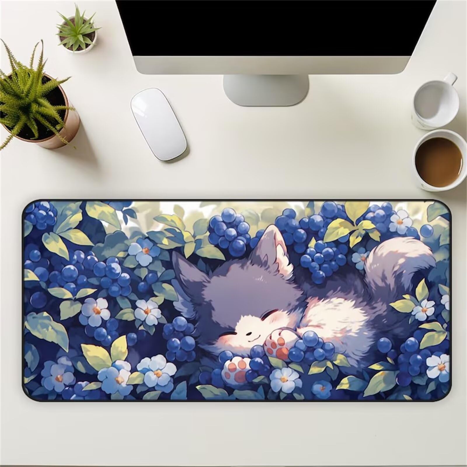 Tappetino Mouse XXL Gatto ai mirtilli 1200x600x2mm, Tappetino mouse Gaming Antiscivolo Resistente, Grande Mousepad gaming, Migliora Precisione e Velocità, Adatto Ufficio, Casa, Tastiera