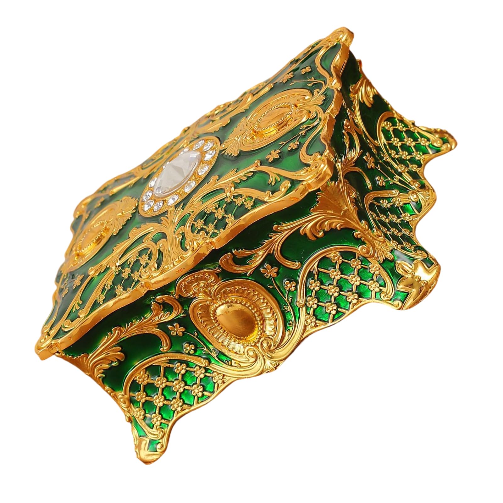ZBIianxer Stylish Enameled Flower Shape Storage Box with Diamonds Detail for Jewelry Organization Old Jewelry Storage