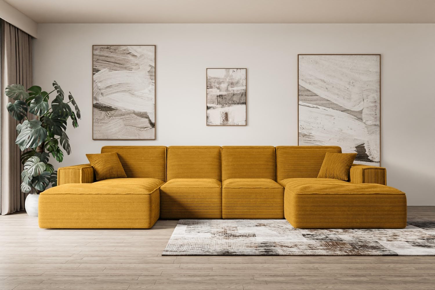 ALTDECOR Ecksofa Sierra-U – Ecksofa in U-Form, 349x169x80 cm, Senfgelb