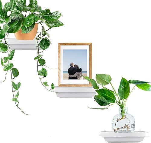 Vista 16 de Juego de 3 estantes flotantes montados en la pared, decoración pequeña decorativa del hogar para baño, sala de estar, cocina, dormitorio y oficina