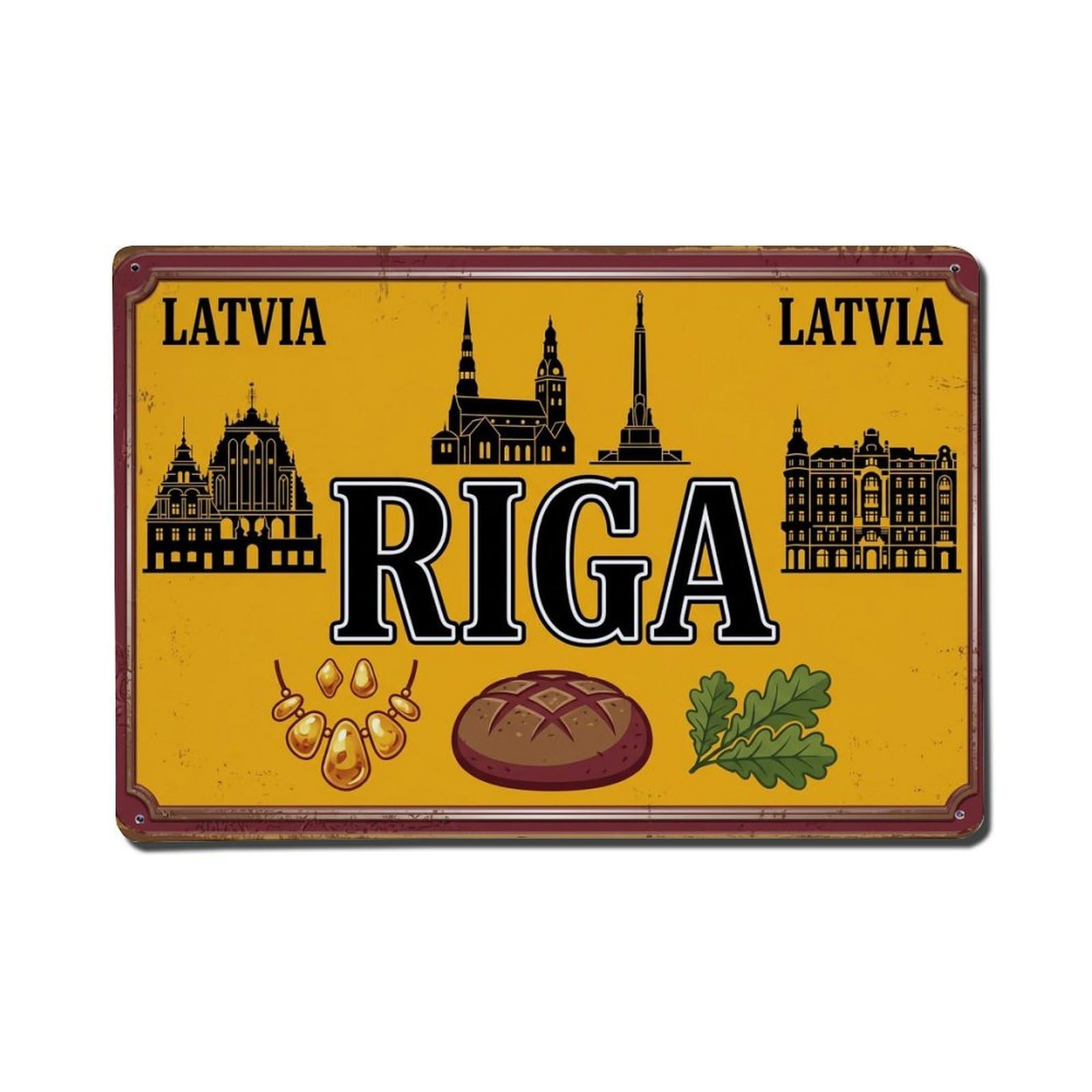 Xanthor Style Vintage Travel Riga Latvia Church River Metal Tin Sign