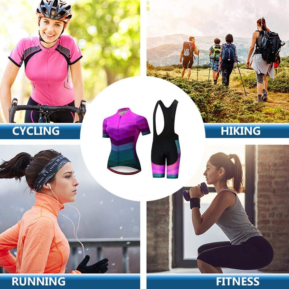 Women's Cycling Clothing Set Road Bike Shirts Short Sleeve Breathable Cycling Jersey with Gel Padded Bib Shorts