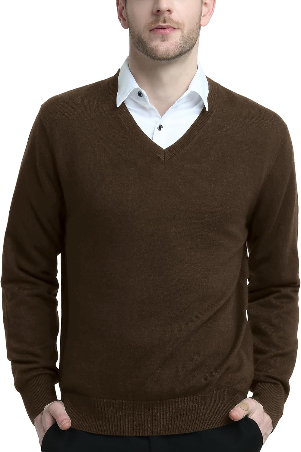 Kallspin Men's Wool Blend V-Neck Sweater Relax Fit Knit Pullover for Fall Winter