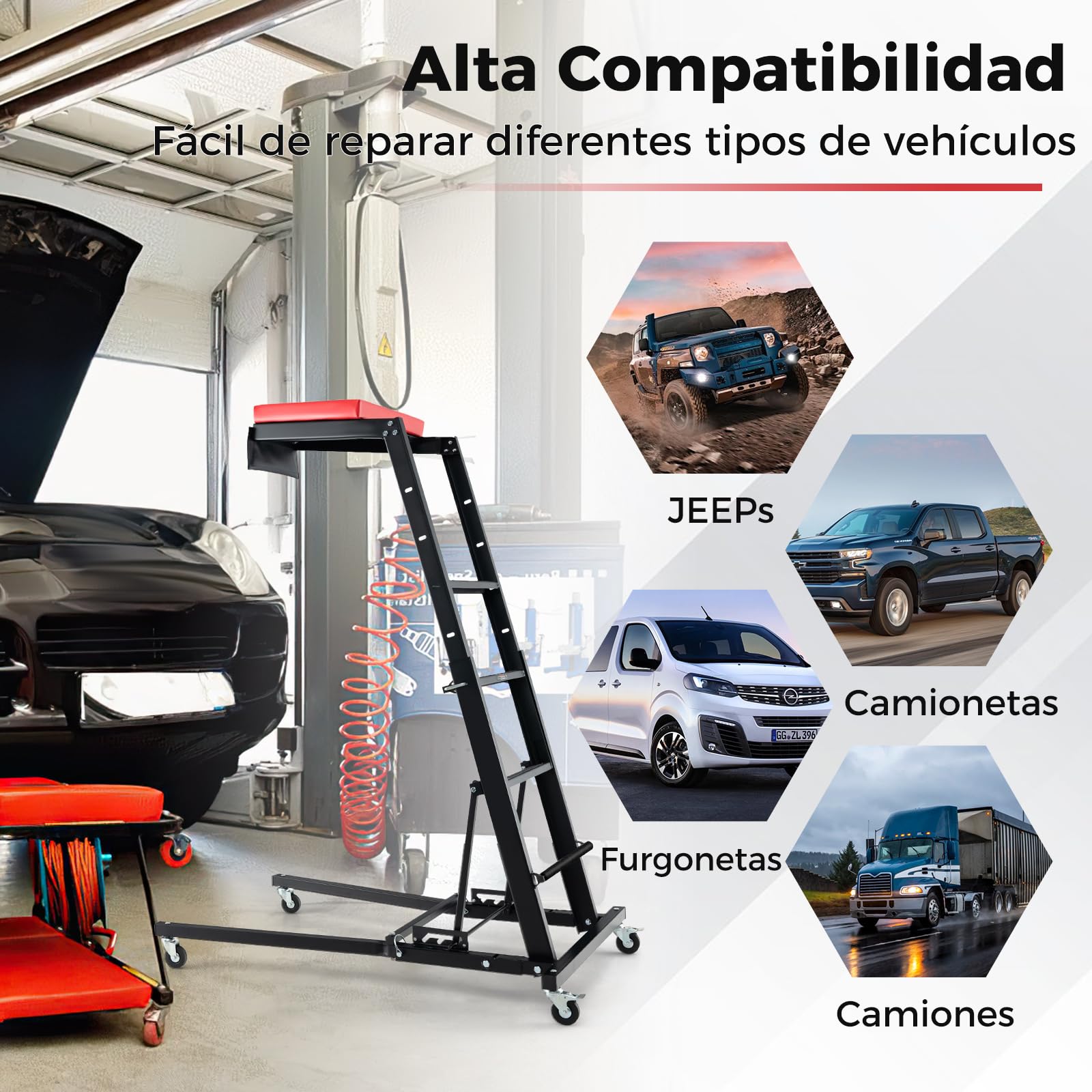COSTWAY Elevador Lateral Plegable, Mecanismo Automotriz con Altura Ajustable de 114,5 a 168 cm y Ángulo, Estación de Trabajo Elevada Plegable para Garaje en Casa, Tienda de Reparación
