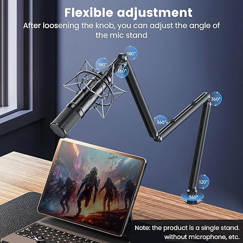 Miniatura 5 de Brazo de micrófono ajustable para micrófonos ligeros, soporte de escritorio giratorio de 30 pulgadas con gestión de cables y hilos de 38 pulgadas 58