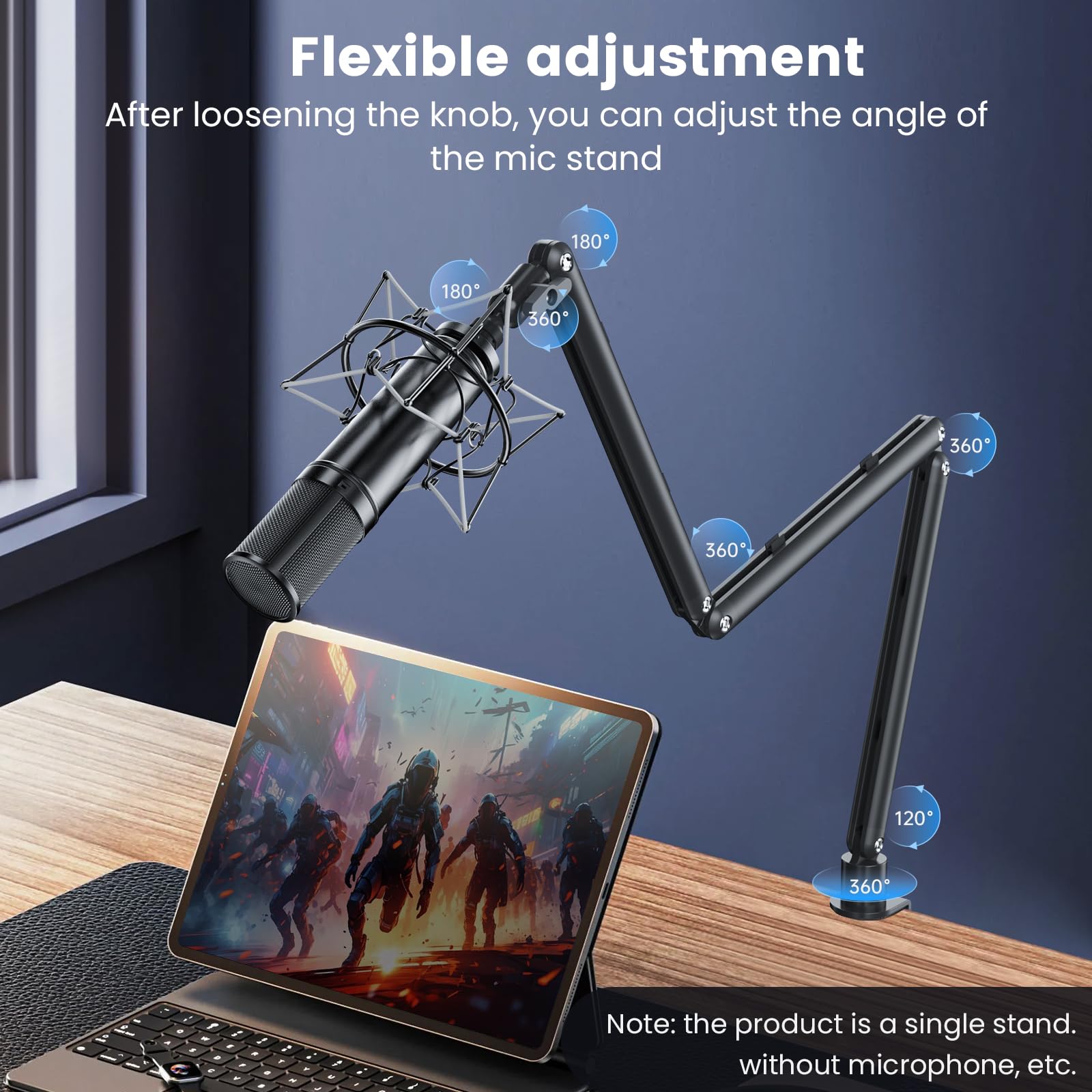 Mikrofon Arm, Microphone Boom Arm Auf/Ab voll verstellbar Mikrofonarm Ständer Halterung mit hoher Kompatibilität, für Gaming, podcast, Aufnahme, 24 cm +24 cm +24 cm (Black)