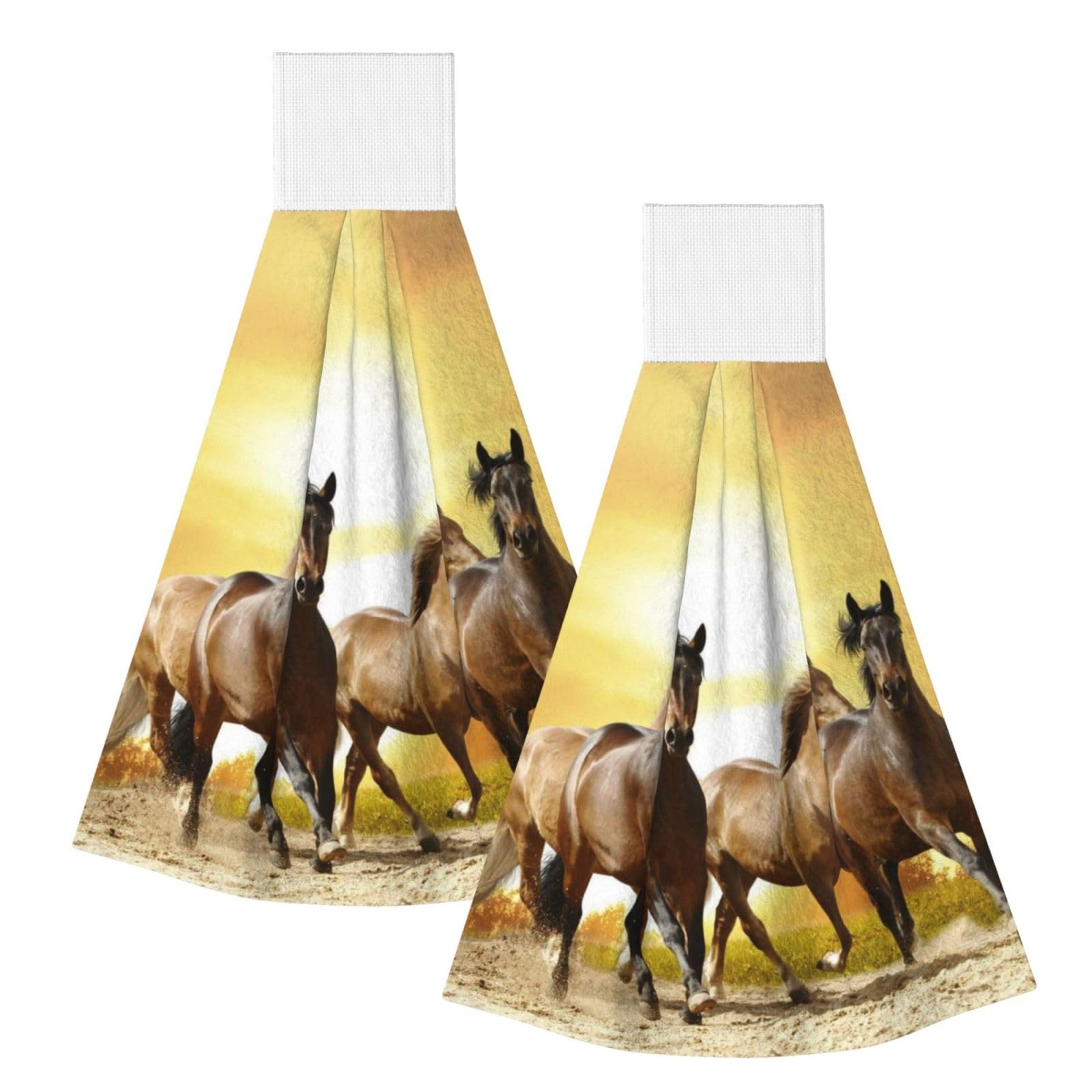 DOPKLNA Group Horse In Sunset, 2 Pcs Hanging Coral Fiber Hand Towels for Bathroom, Absorbent Kitchen Towels