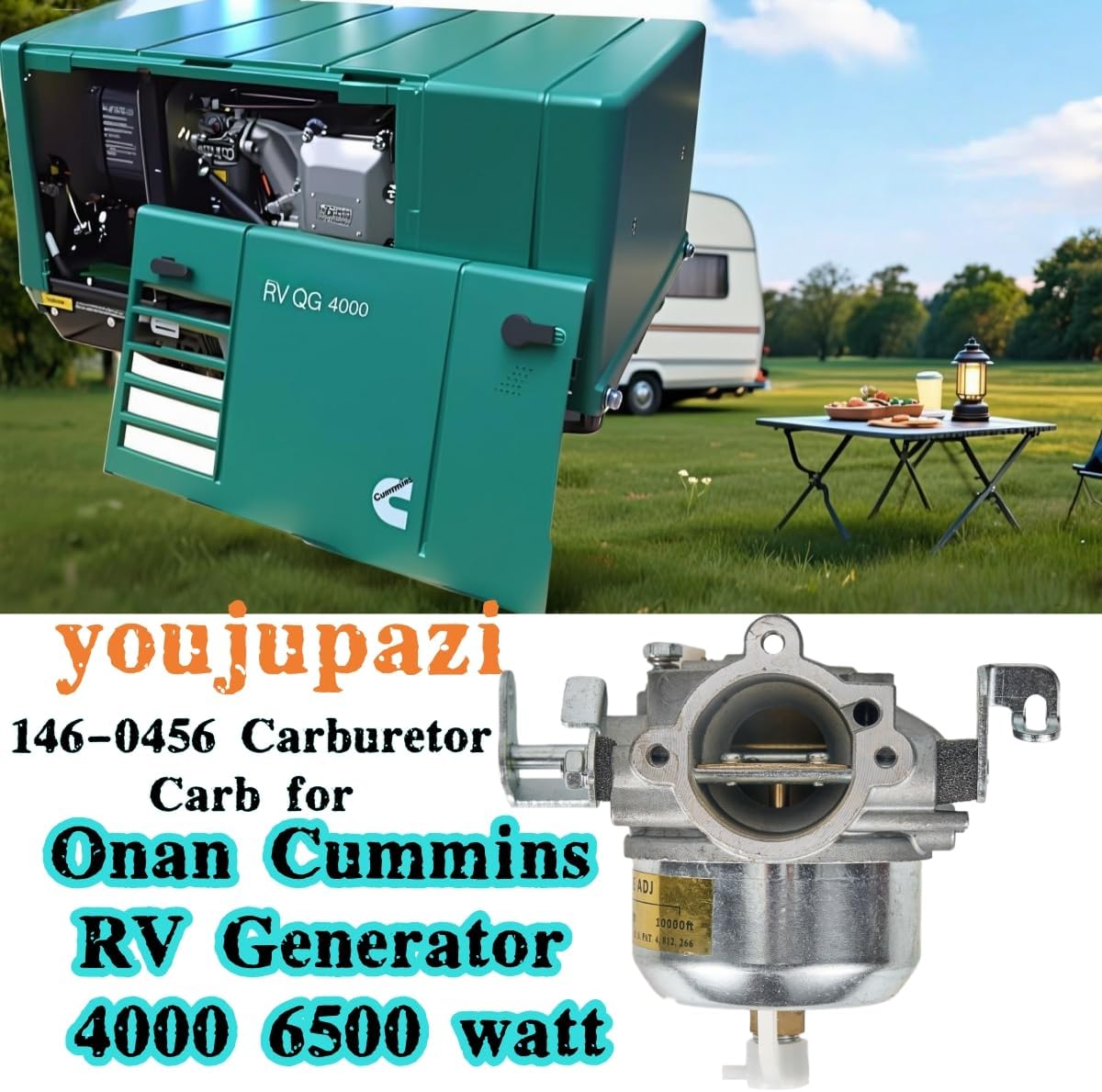 146-0456 Carburetor For Onan Cummins RV Generator 4000 6500 watt Replace # 146-0456 141-0929 146-0444 with Air Filter Kit