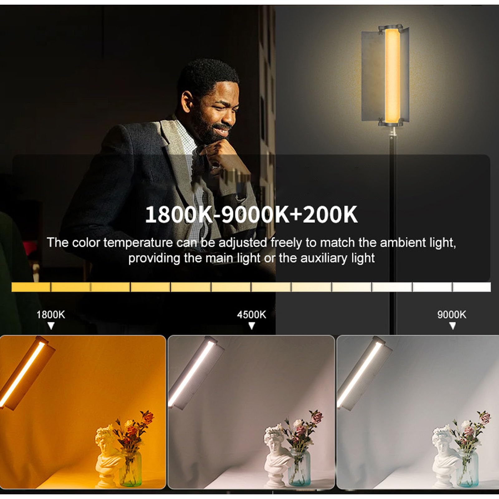 Bacchetta Luminosa Video RGB con Treppiede, Illuminazione Fotografica a LED Colorata da 15 W con estremità Magnetiche, Temperatura di Colore Regolabile