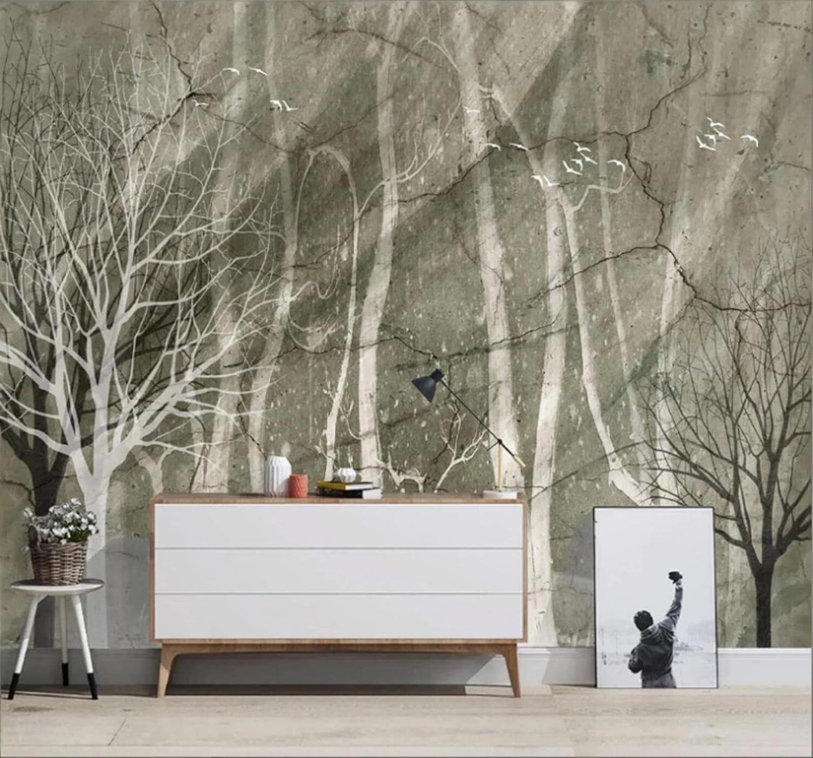 Vintage Abstract Forest Birds Landscape 3D Wallpaper Easy Install Feature Office Living Room Sofa Bedroom TV Background Wall Decoration-150cm×105cm
