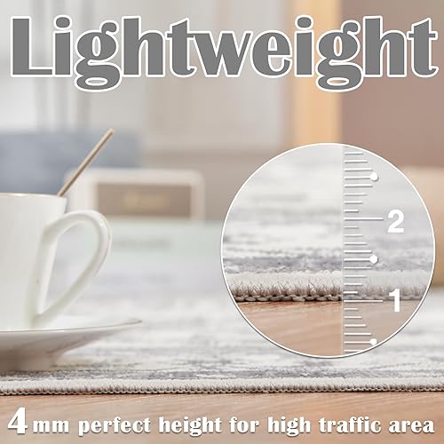 Miniatura 4 de jinchan Alfombra de área gris floral de 8 x 10 pies, envejecida, delgada, vintage, retro, antideslizante, para interiores, cocina, sala de estar,