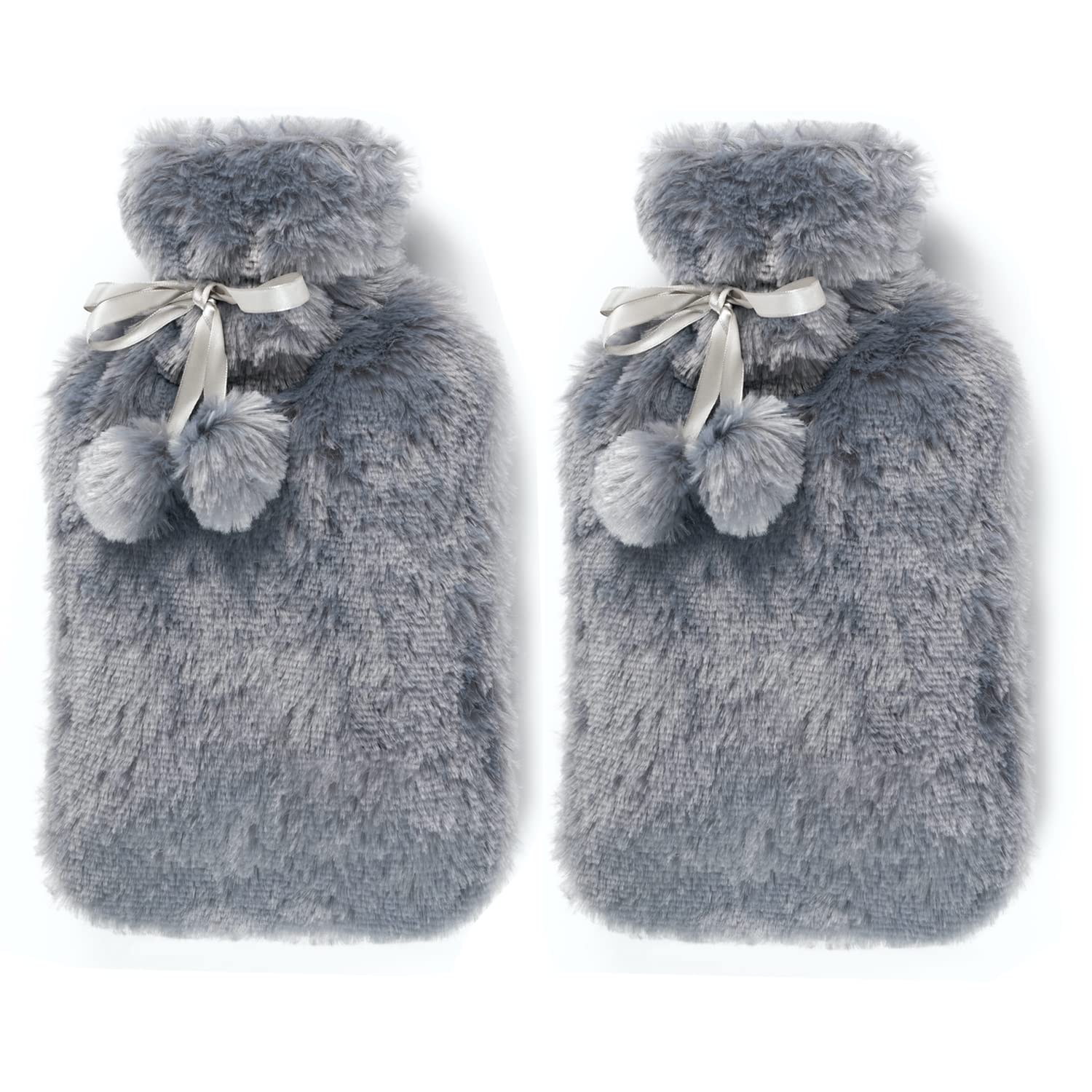 Lot de 2 bouillottes avec housse UK – 2 bouillottes en caoutchouc naturel de 2 litres – Sac d'eau chaude parfait pour soulager la douleur, réchauffer les mains et les pieds et compresse froide