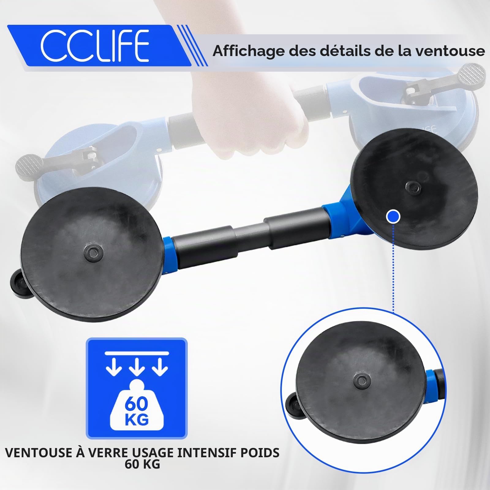 CCLIFE Ventouse 2 Pièces Ventouse Double Ventouse pour Transport de Vitres, Carreaux, Meubles, Pare-Brise de Voiture Charge 120 kg