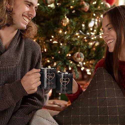 Miniatura 4 de Tazas de café de cerámica personalizadas corazón dorado, nombre personalizado y est. para parejas, conjunto de dos, cumpleaños, aniversario, regalo