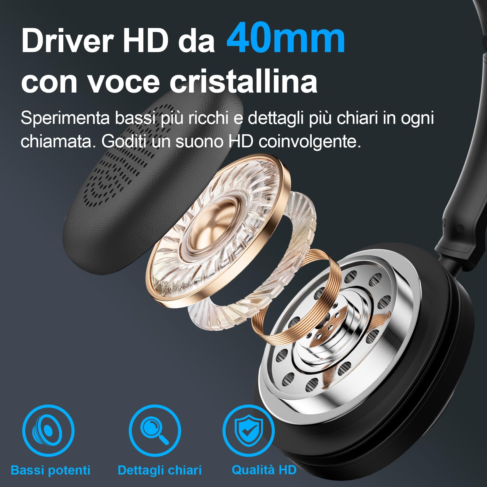 Voistek Cuffie Bluetooth Wireless con Microfono e Cancellazione Rumore, Dongle USB per PC, 45 Ore di Autonomia, Tasto Muto, Ideali per Ufficio, Riunioni, Zoom, Call Center, Laptop, Computer