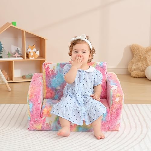 Miniatura 6 de Kisdsa Sofá plegable para niños, sofá plegable con manta, sofá infantil para niñas y niños, silla abatible para niños, sofá convertible para tumbona
