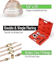 Vista 2 de Kit de línea de freno con revestimiento de cobre de 25 pies y 1/4 pulgadas (incluye 16 accesorios y 4 uniones de línea de freno) + kit