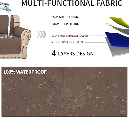 Miniatura 3 de Easy-Going Funda impermeable de gran tamaño, a prueba de fugas, para sofá de 2 cojines, lavable, protector de muebles antideslizante con bolsillo
