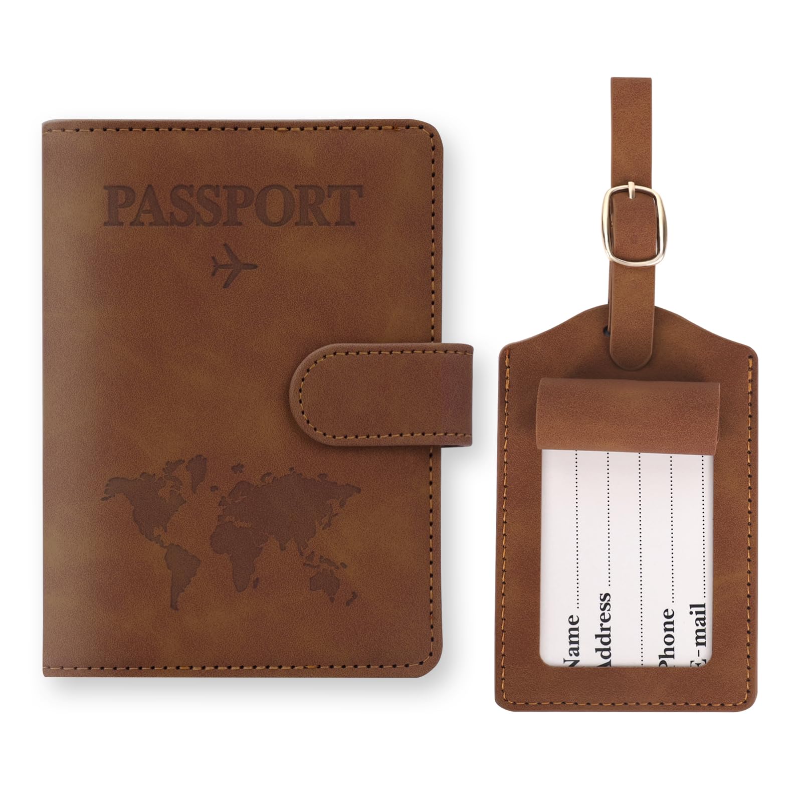 GADITIEK Reisepasshülle und Kofferanhänger Set, Kunstleder Passport Hülle mit Kofferanhänger Flugreise, Reisepass Hülle mit RFID-Blocke für Kreditkarten Personalausweise Reisedokumente Reise Zubehör