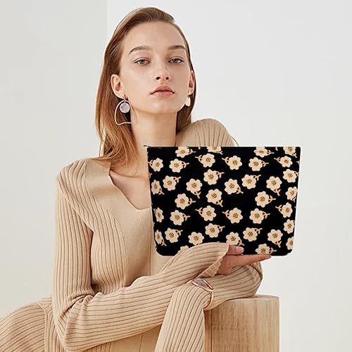 Miniatura 5 de Wudimeitt Bolsa de cosméticos Bolsa de maquillaje Preppy Cute Corduroy Neceser para mujeres esenciales de viaje, negro (Flower Black), Cara de moda