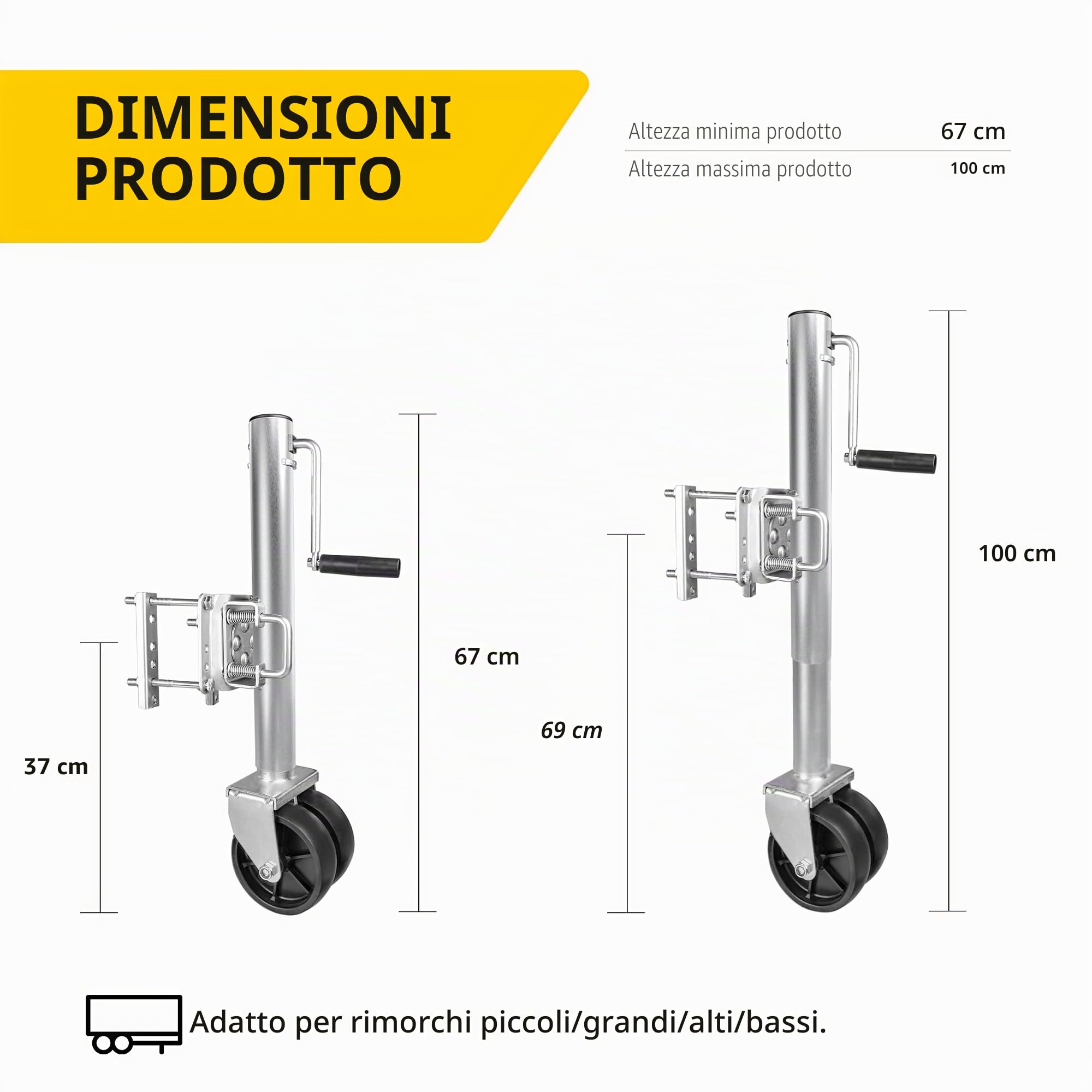 MaxxHaul - 70149 - Cric per rimorchio con Ruote Doppie, da 66,5 cm a 96,5 cm, sollevabile All'Indietro, 680,4 kg. Materiale Zinco, Colore Grigio.