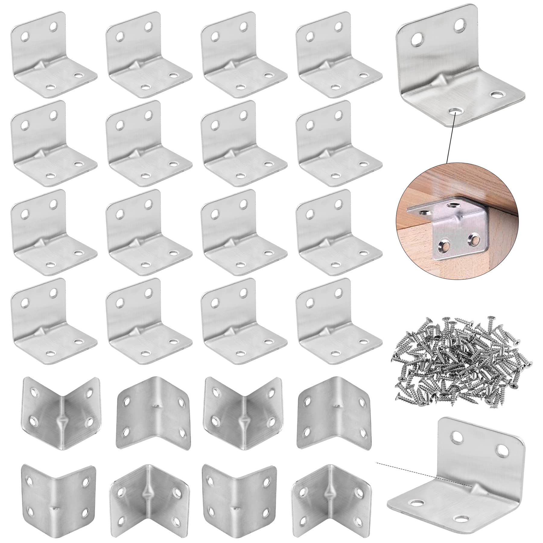 Buy 24 PCS Corner Brackets for Wood, Right Angle Bracket with Screws L