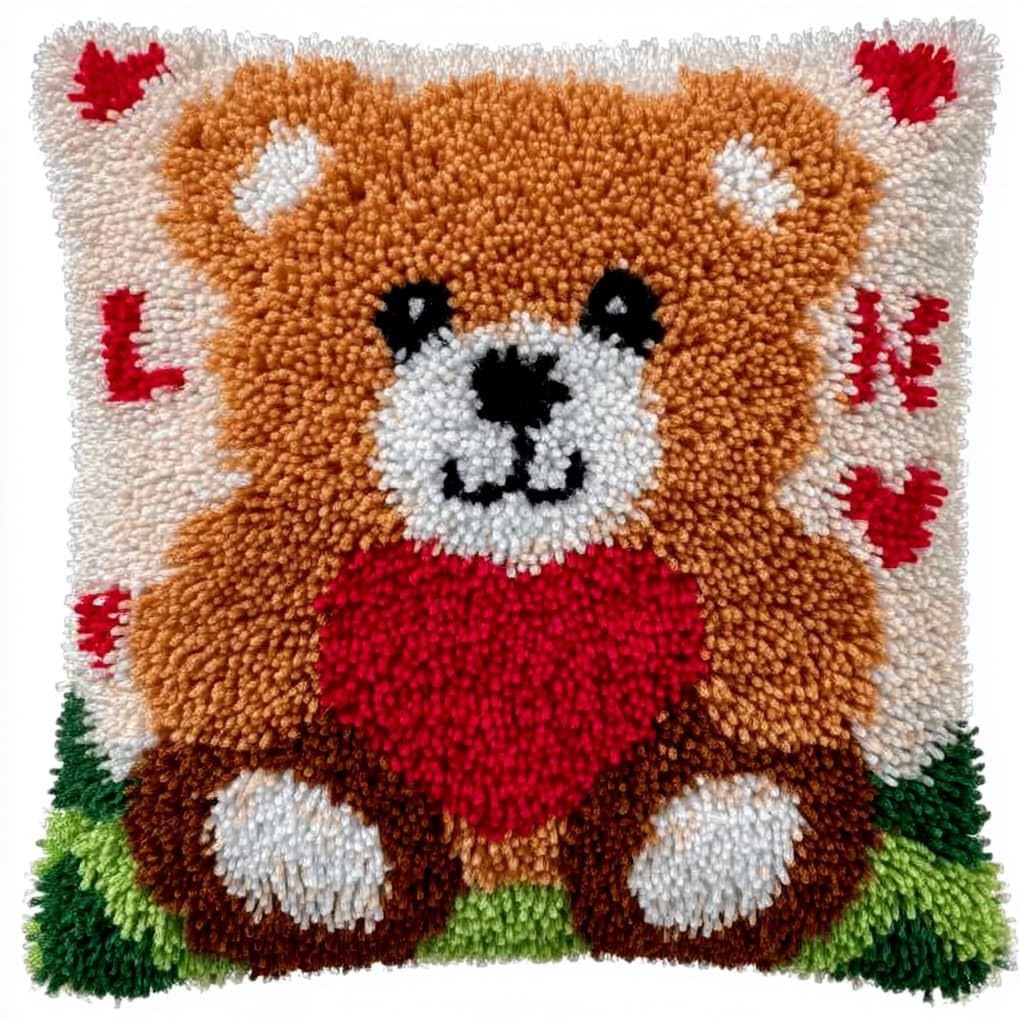 WallustrioaW Latch Hook Kit 17x17in,Heart-Shaped Bear