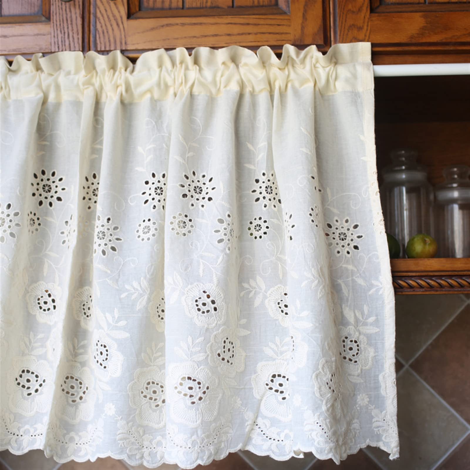 SK Studio Cabinet Curtains for Small Window, Privacy Closet Curtain Dust-Proof Window Shades for Kitchen Laundry Room Beige, W35 x L24