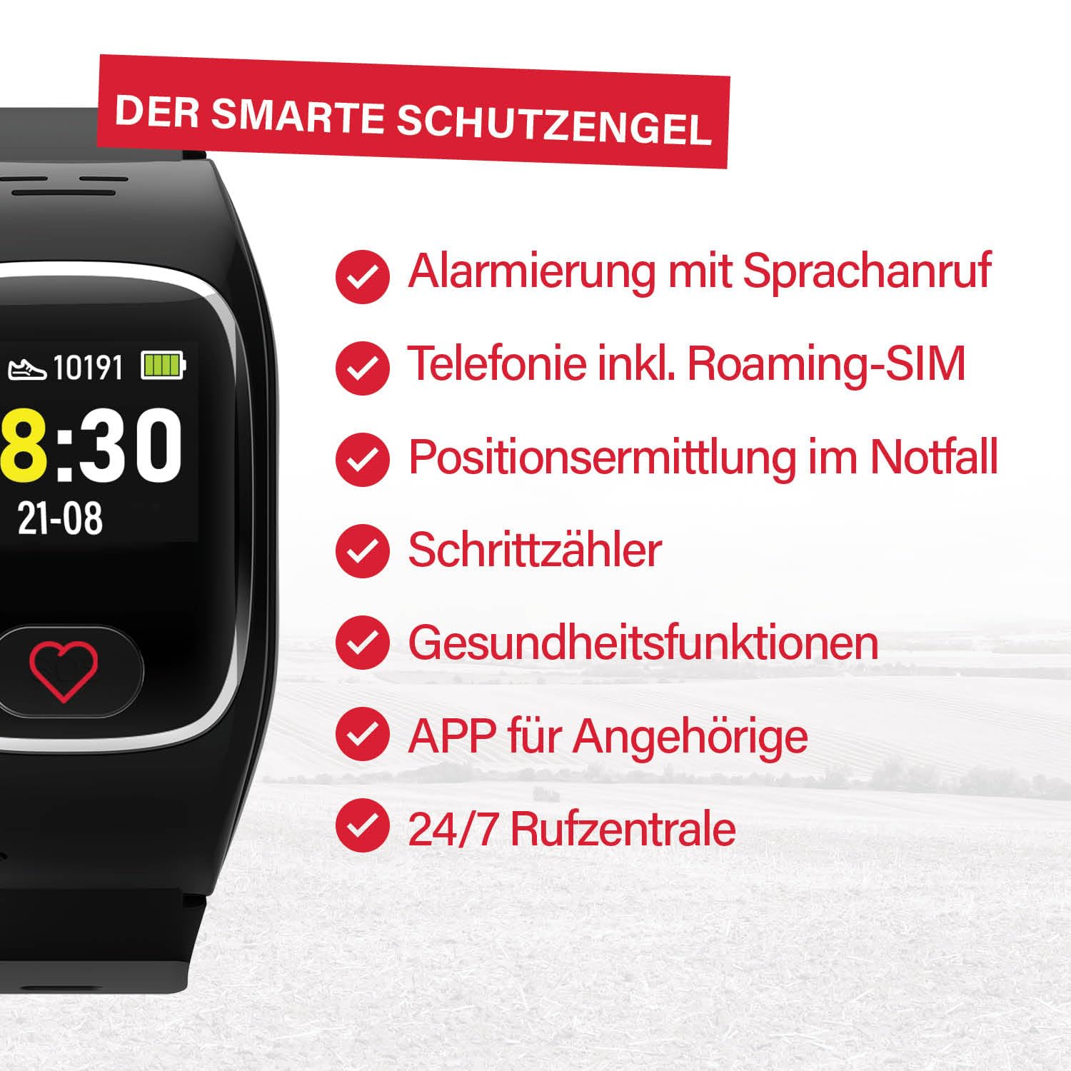 James B6 Notruf- & Sicherheitsuhr für Senioren (Schwarz) mit GPS, Sturzerkennung, SOS-Knopf, Pulsmessung & Gesundheitsfunktionen, Familien-App, lauter Alarm, inkl. SIM-Karte & 2 Gratis-Monate Tarif