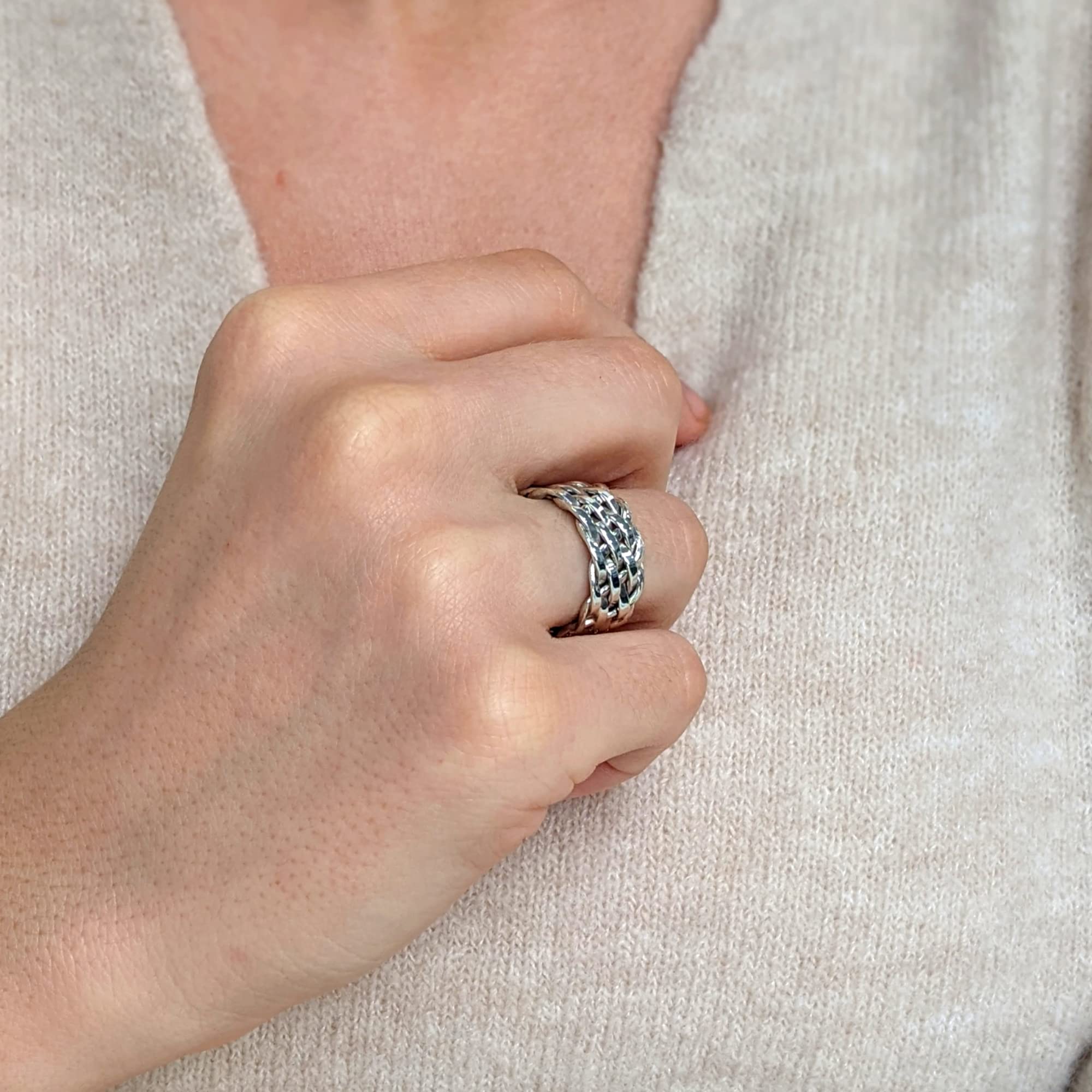 Silverly Anelli in Argento Sterling Intrecciati e Massicci per Donne e Uomini | Anello a Fascia Intrecciata da 9,8 mm di Spessore | Anello Classico da Uomo | Fedi Nuziali Intrecciate per Lui e per Lei
