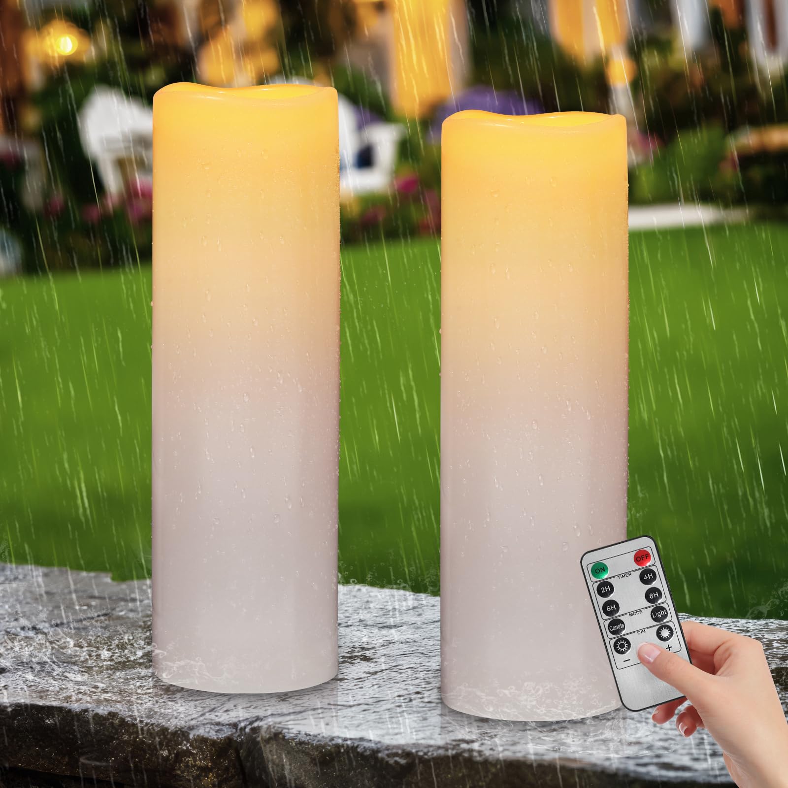 Kimjo 14" x 4" Large Outdoor Waterproof Candles with Timer Remote, 2 Pack