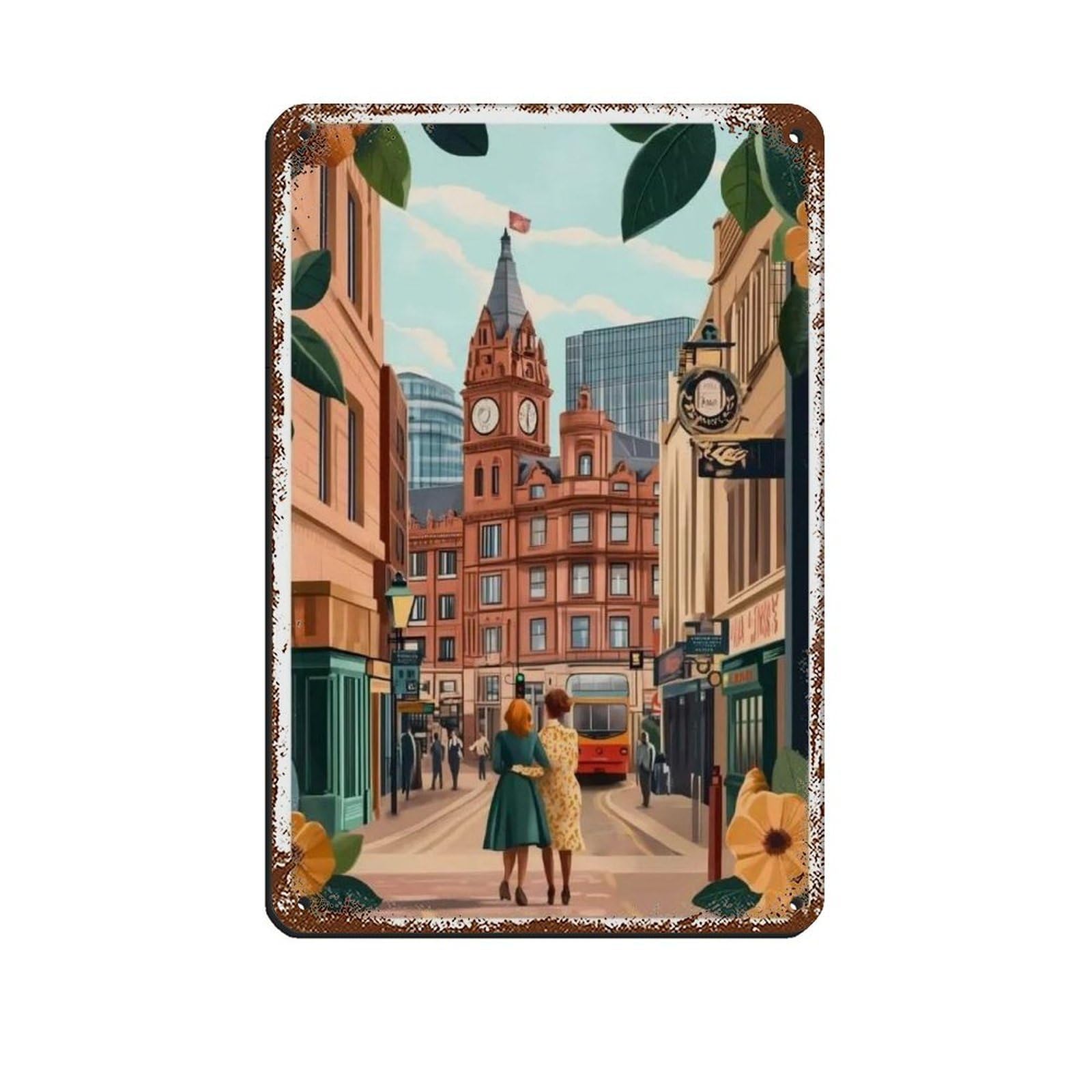 Lxwnze 20L X 30W Cm Manchester Poster, Manchester Art Tin Sign Vintage Metal Pub Club Cafe Bar Home Wall Art Decoration Poster Retro 8X12inch(20X30cm)