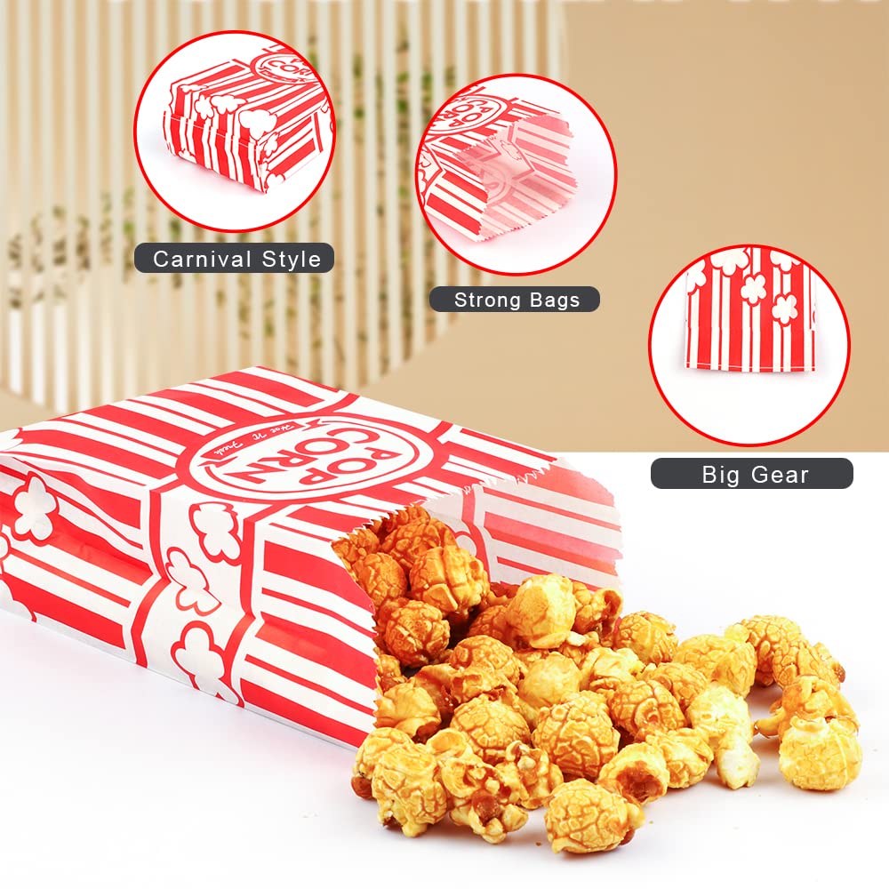 500 bolsas de palomitas de maíz de 1 onza rojas y blancas a granel para porciones individuales, bolsa pequeña de palomitas de maíz para películas, teatro, fiesta de carnaval, decoraciones