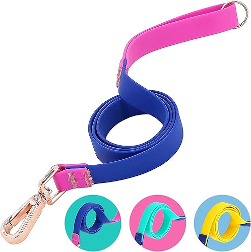 Jelly - Correa impermeable para perro con bloques de color, correa de nailon para perros pequeños, medianos y grandes (azul-rosa, mediana, 5 pies)