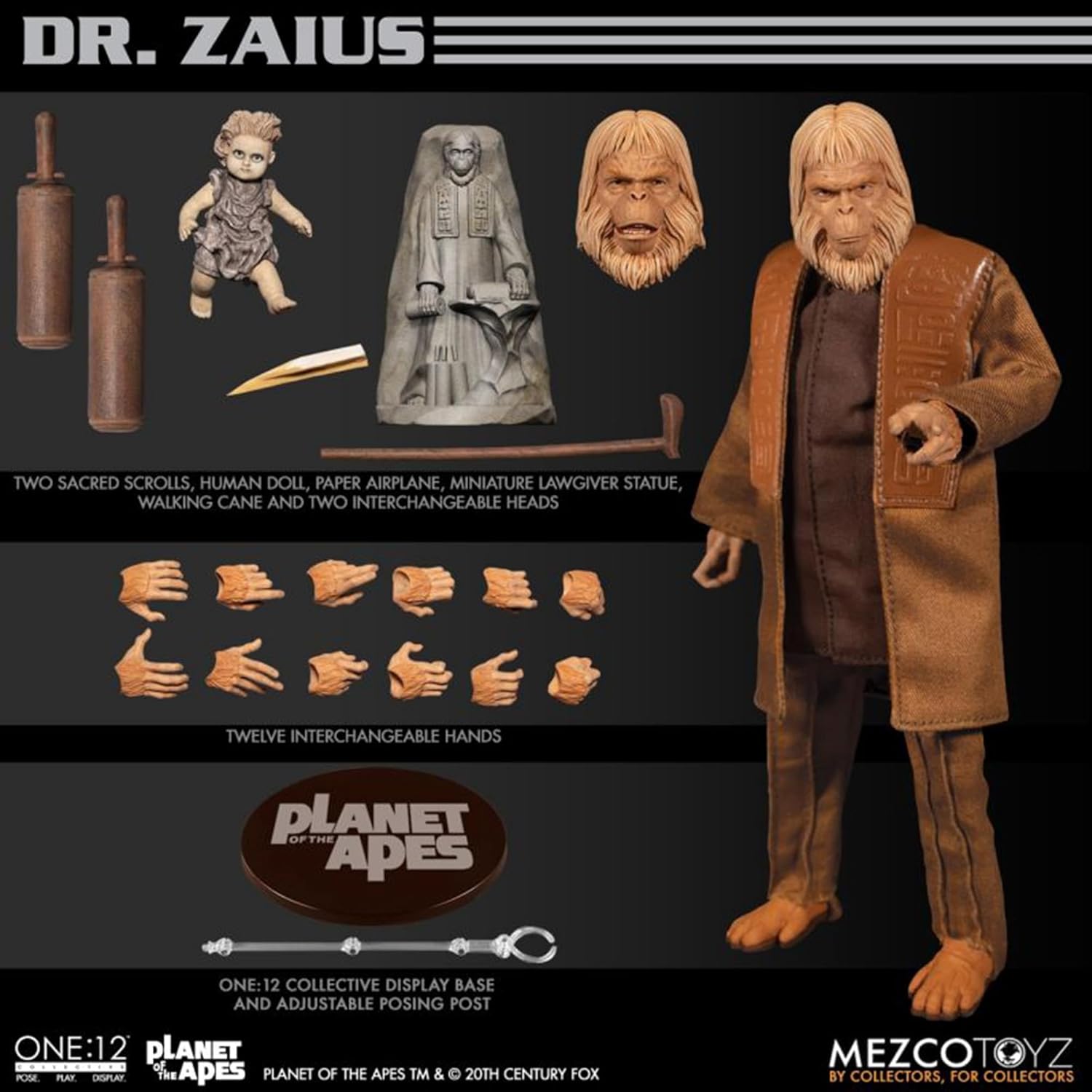 Mezco Toyz One 12 Collective Planet of The Apes (1968) Dr. Zaius, Brown