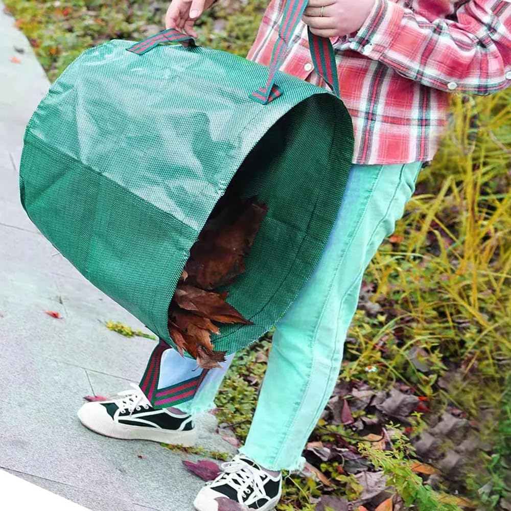 Bolsa de basura grande de 80 x 100 cm para la recogida de desechos de patio, contenedor resistente para hojas, malas hierbas, hierba, cubo de almacenamiento de basura duradero para jardinería,