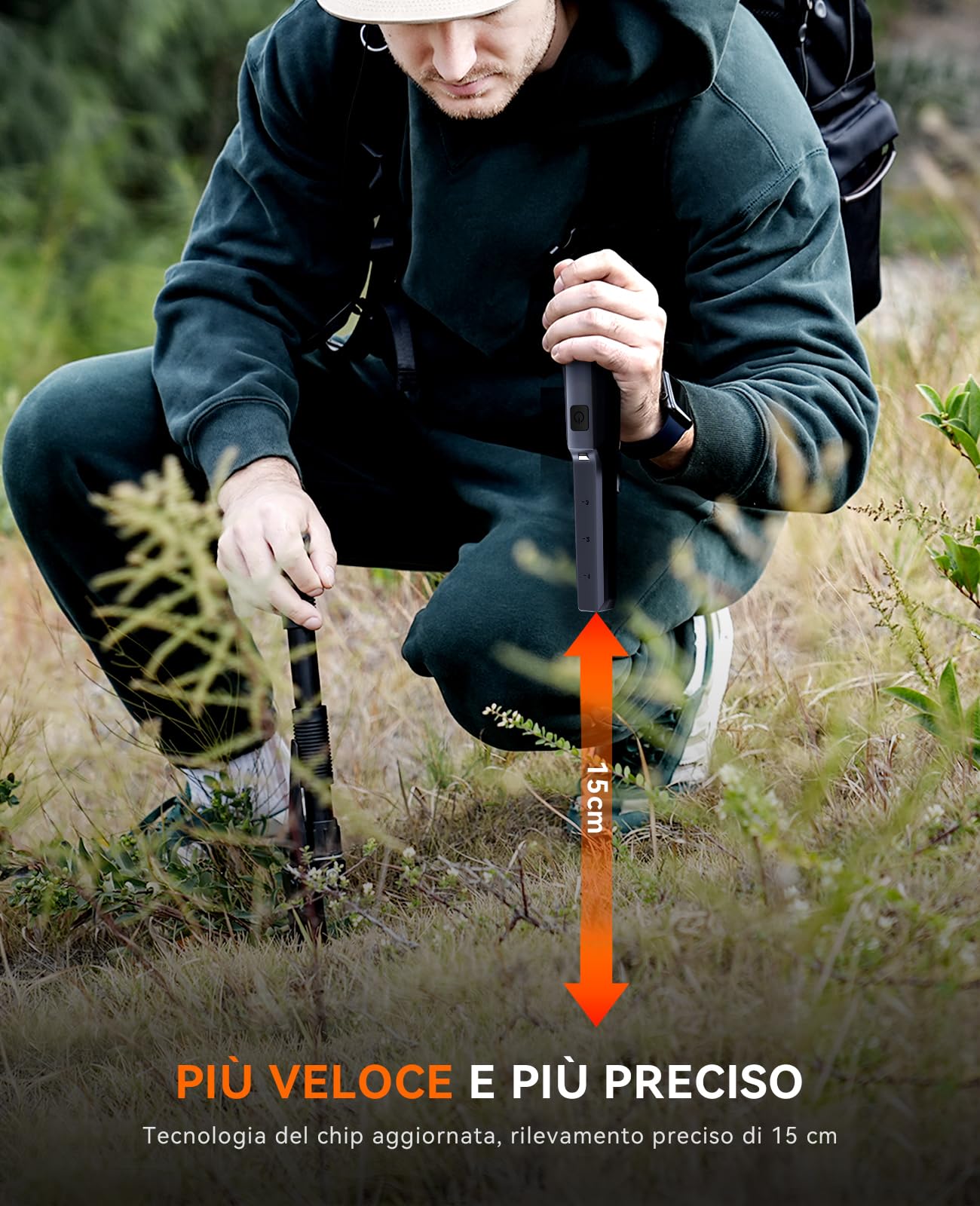 SUNPOW Metal Detector Pinpointer Ricaricabile – Sunpow Metal Detector Professionale 800mAh (15H) – Cercametalli Portatile Impermeabile IP68 – Rilevamento 360° Alta Sensibilità – NXGD02