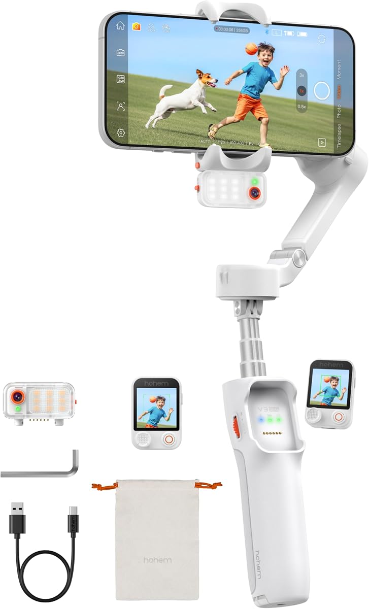 iSteady V3 Ultra Phone Gimbal White, AI Tracking Touch Remote, Built-in Rod Tripod 360° Vlog Stabilizer